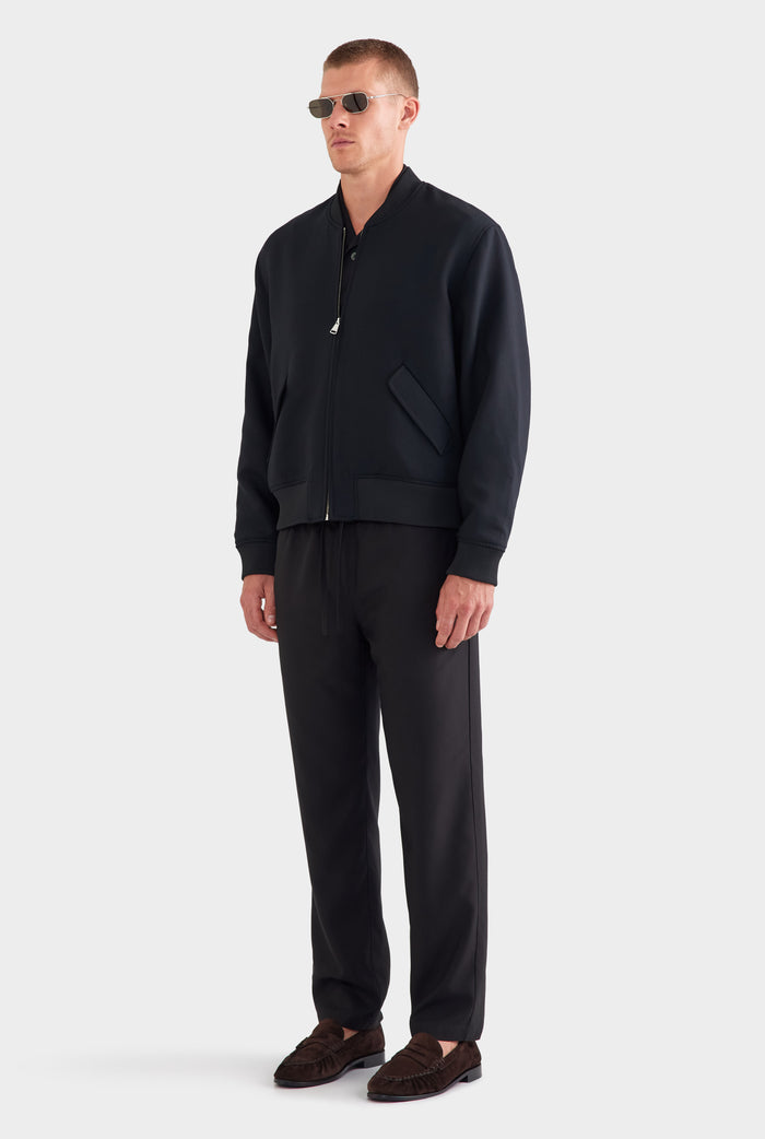 Relaxed Wool Bomber Jacket - Black