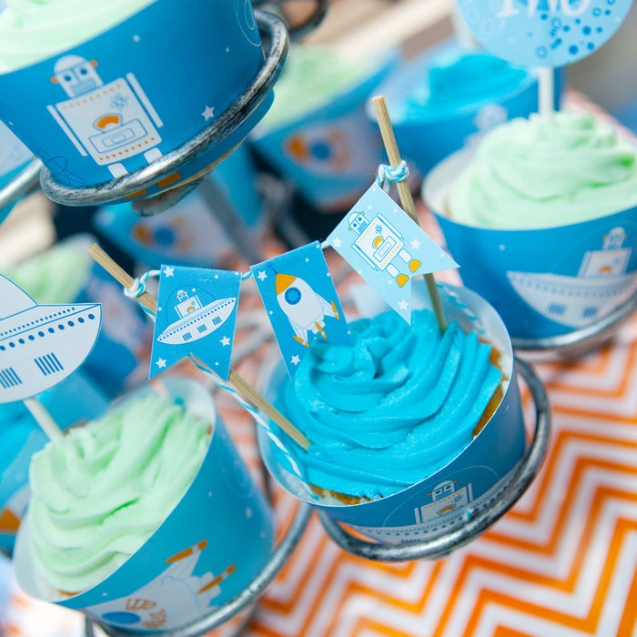 Retro Rockets and Robots Cupcake Wrappers