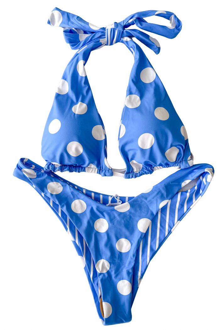 Blue and White Polka Dot Swimsuit Top, top, tops, swimsuit, dallas boutique, adeline boutique, boutique