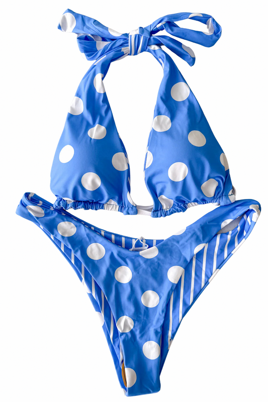 Blue and White Polka Dot Swimsuit Top, top, tops, swimsuit, dallas boutique, adeline boutique, boutique