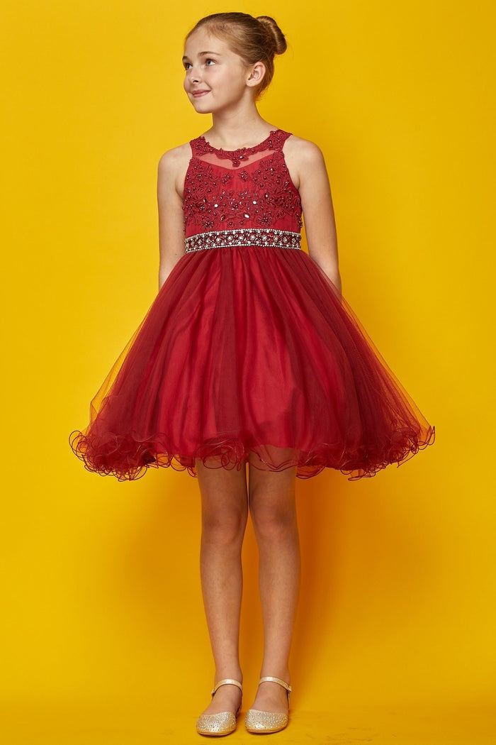 Rhinestone Pearl Beaded Lace Tulle Girl Party Dress by Cinderella Couture USA AS5013