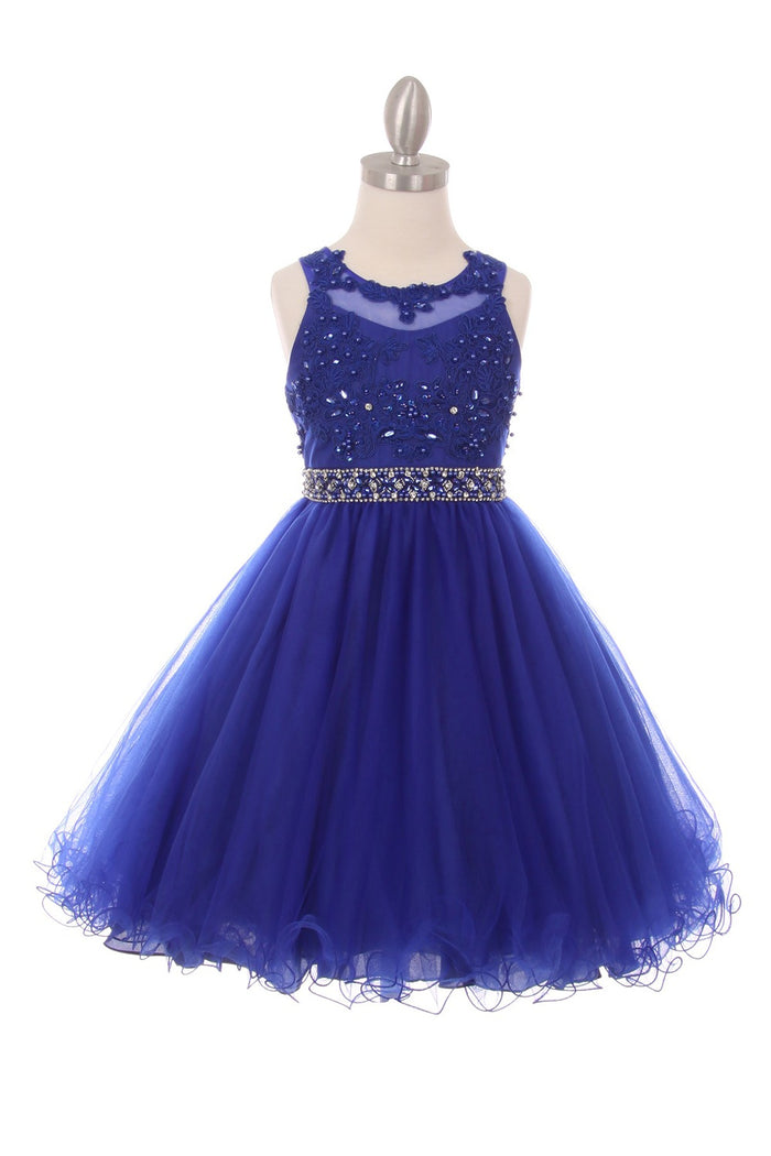Rhinestone Pearl Beaded Lace Tulle Girl Party Dress by Cinderella Couture USA AS5013