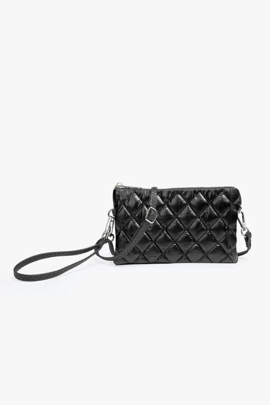 Riley Monogrammable 3-Compartment Crossbody & Wristlet-Black Puffer