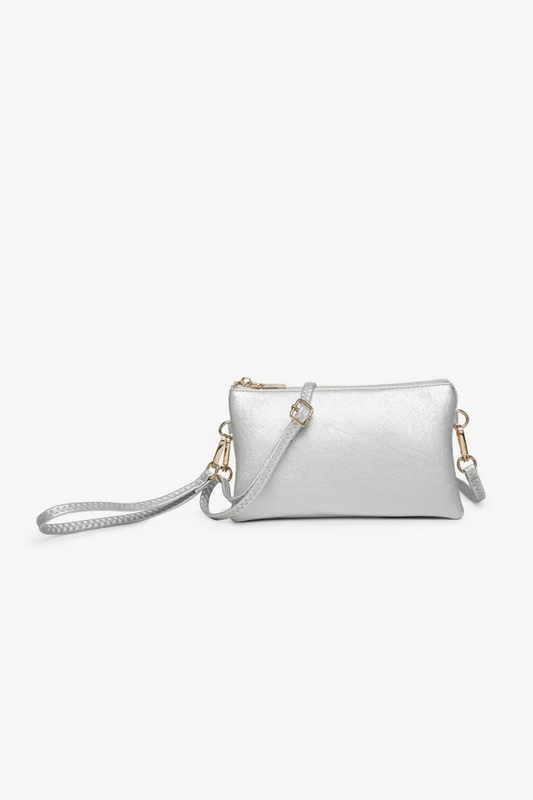 Riley Monogrammable 3-Compartment Crossbody & Wristlet in Bright Silver