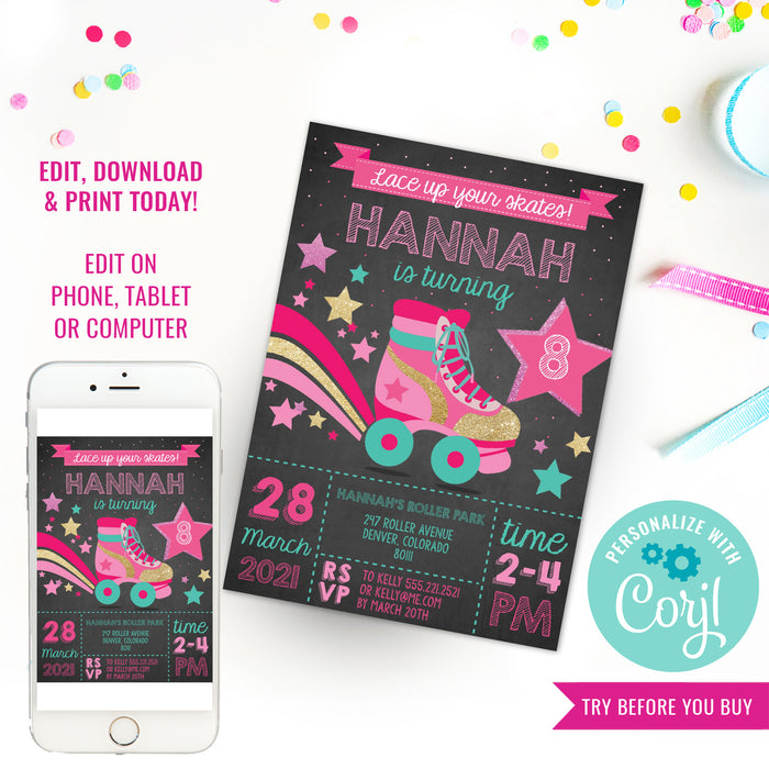 Rollerskating Party Invitation | Retro Rollerskate