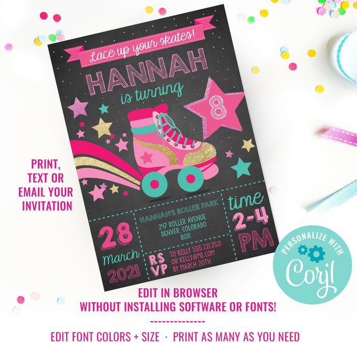 Rollerskating Party Invitation | Retro Rollerskate