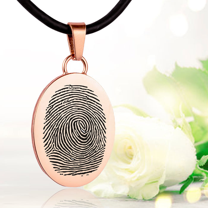 Rose gold polished fingerprint pendant - Oval