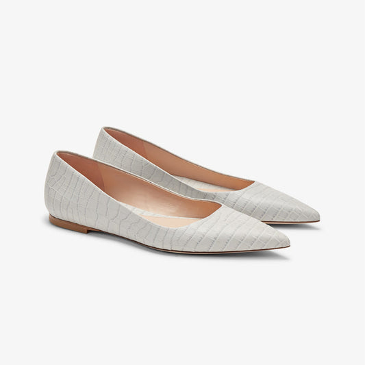 Packshot image of the Rowan Flat--Embossed Croc in Gray | Lead