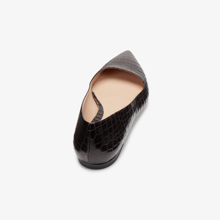 Packshot image of the Rowan Flat--Embossed Croc in Onyx