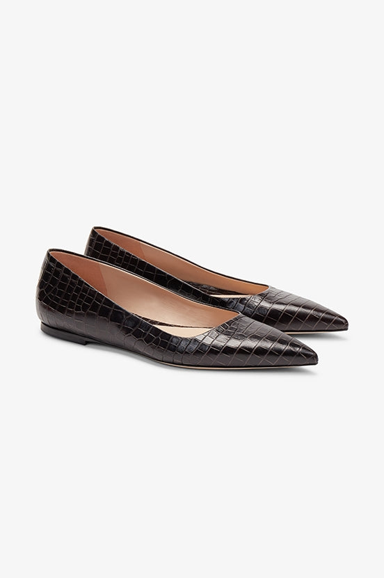 Packshot image of the Rowan Flat—Embossed Croc in Onyx | Grid | Exclude | Still