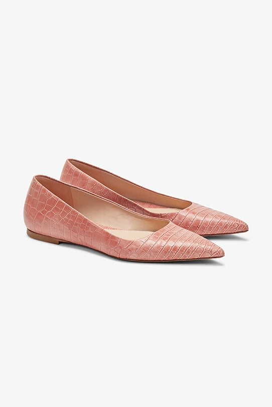 Packshot image of the Rowan Flat—Embossed Croc in Rose | Grid | Exclude | Still