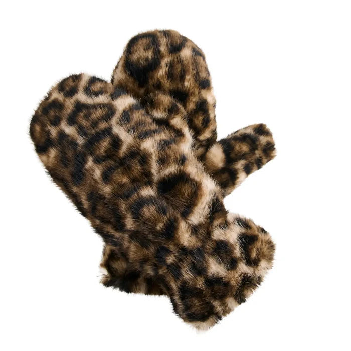 Roxy Leopard Print Faux Fur Mittens