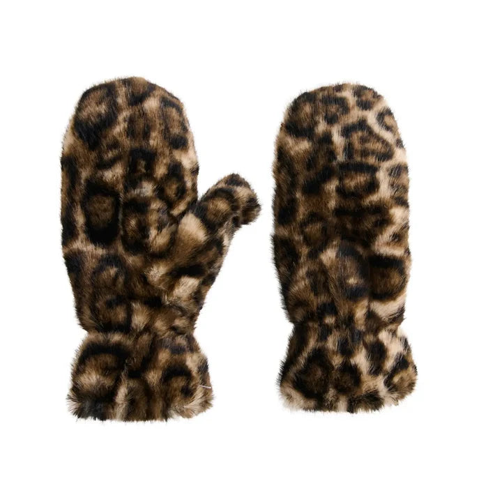 Roxy Leopard Print Faux Fur Mittens