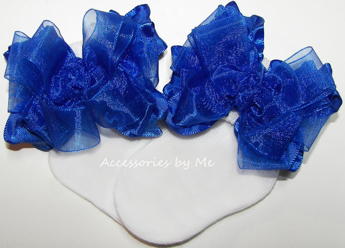 Royal Blue Organza Ruffle Bow Socks