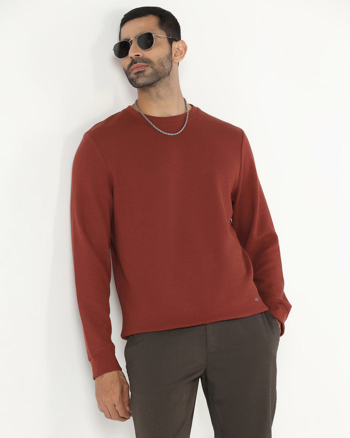 Rust Crew Neck Textured Sweatshirt - Pan