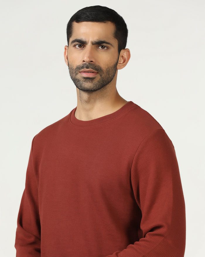 Rust Crew Neck Textured Sweatshirt - Pan