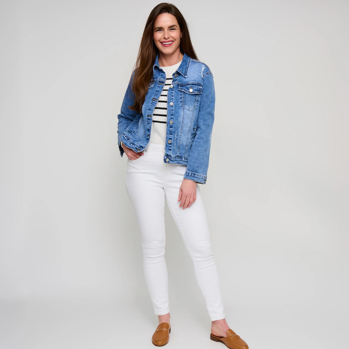 Sadi Distressed Button Up Denim Jacket