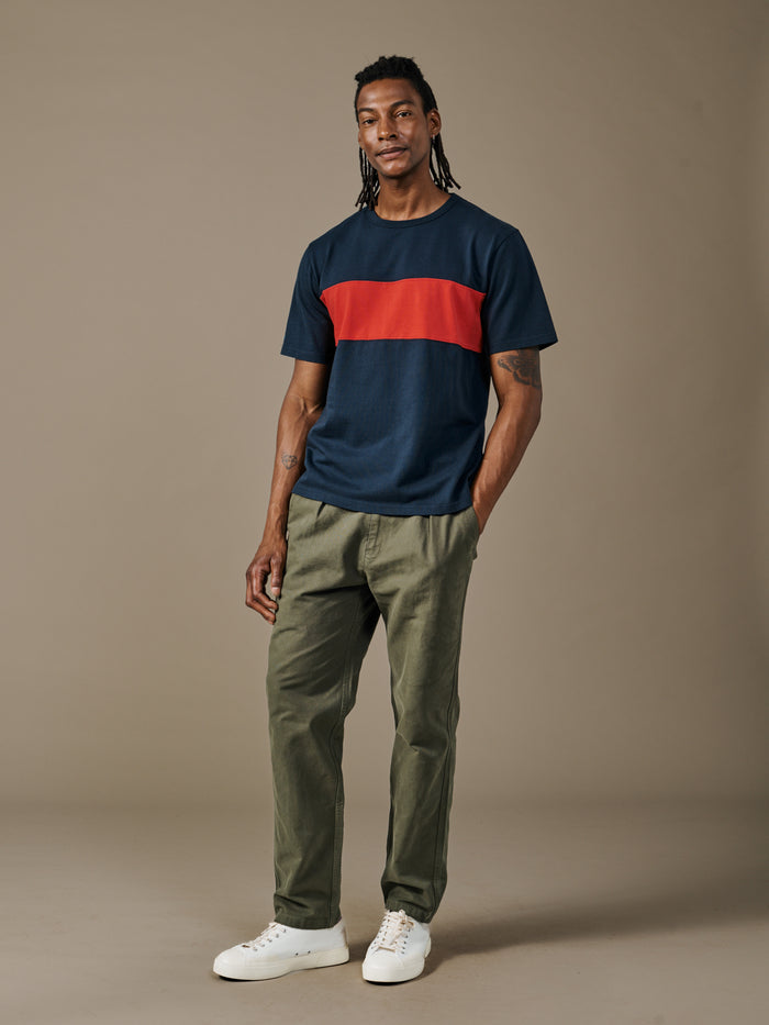Aubin Navy/Red Stripe Santon Relaxed T-Shirt | Relaxed Tee