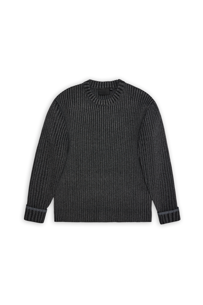 RAINS Sapa Knit Crew Neck Dark Grey / Black Long Sleeve