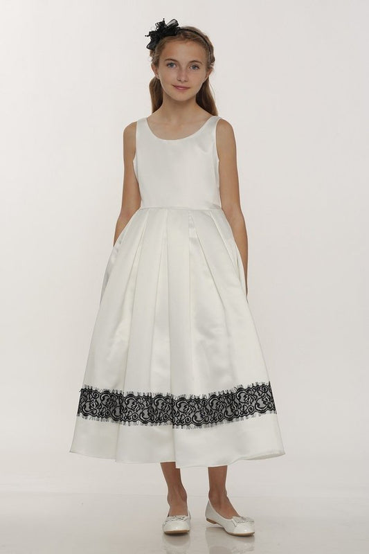Satin Flower Lace Trim Girl Dress - Cinderella Couture USA AS1069