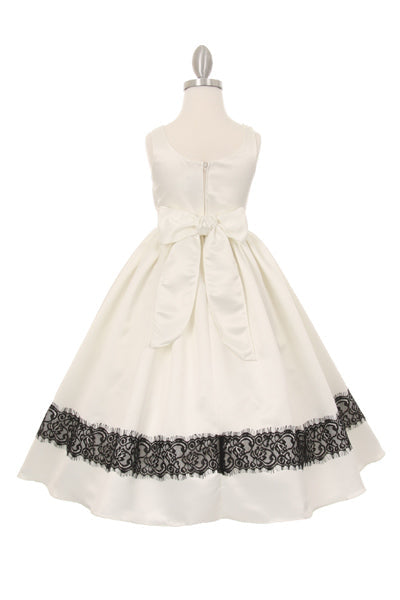 Satin Flower Lace Trim Girl Dress - Cinderella Couture USA AS1069