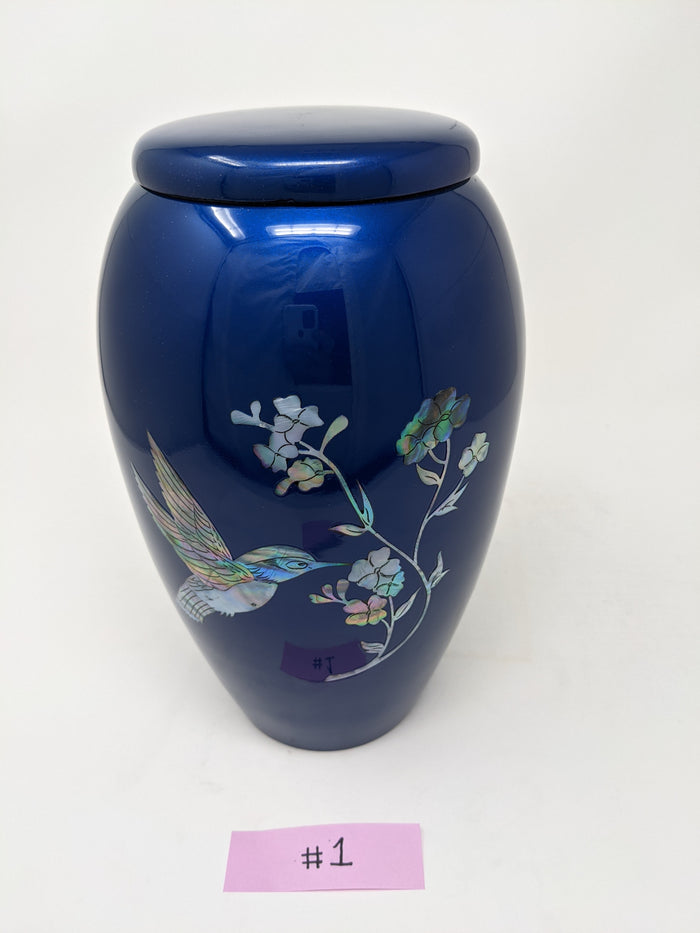 Scratch & Dent Blue Hummingbird MOP Urn - IUMOP119