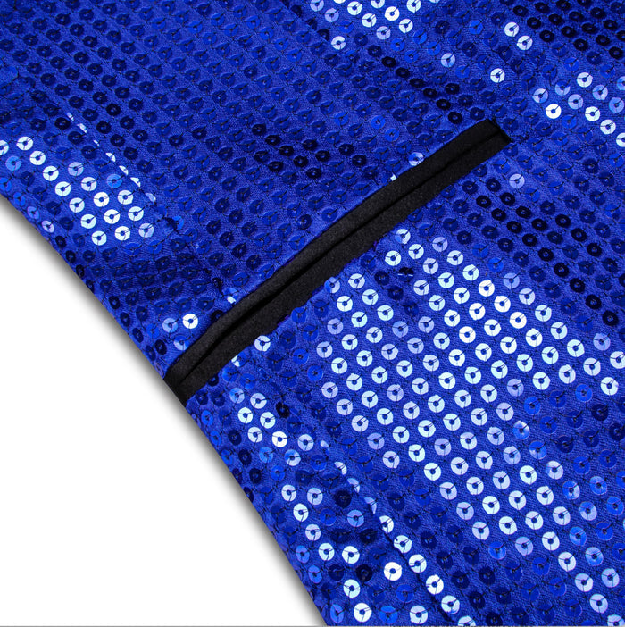 Sequin Blue Solid Jacket with Black Shawl Collar - XX-1079 - SimonVon Shop