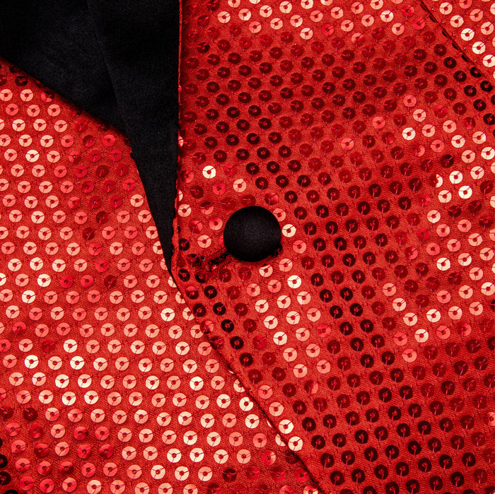 Sequin Red Solid Jacket with Black Shawl Collar - XX-1083 - SimonVon Shop