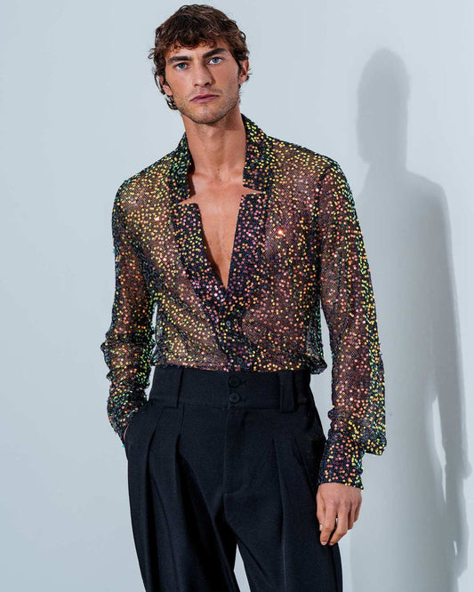 Sequin Star Neck Cardigan Buttoned