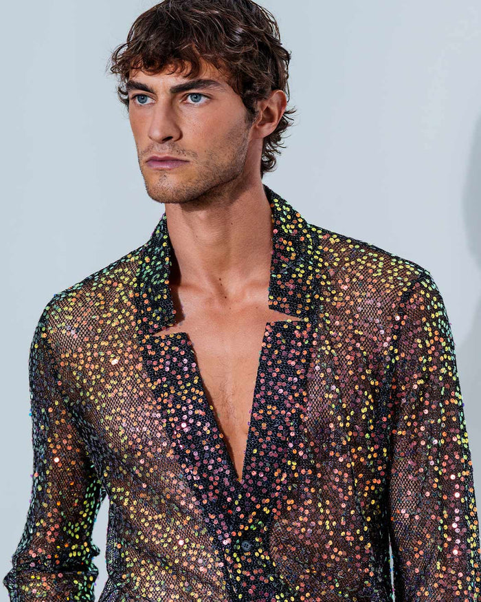 Sequin Star Neck Cardigan Buttoned