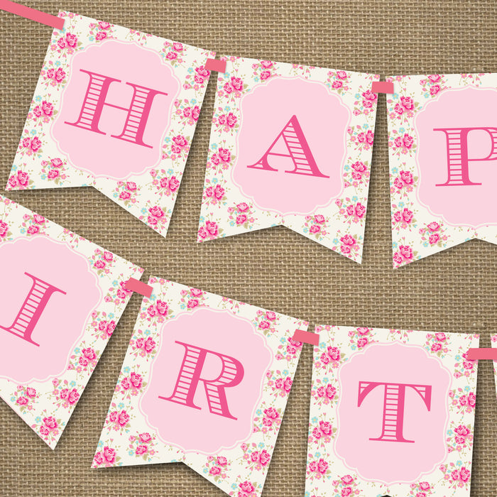 Shabby Chic Floral Birthday Party Birthday Banner