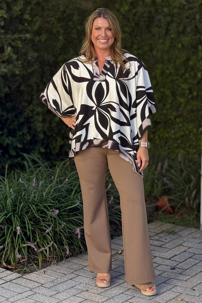 Shadow Leaf Dolman Top in Black
