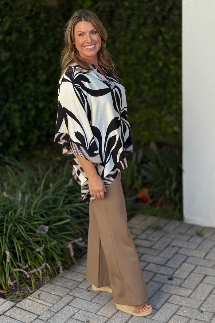 Shadow Leaf Dolman Top in Black