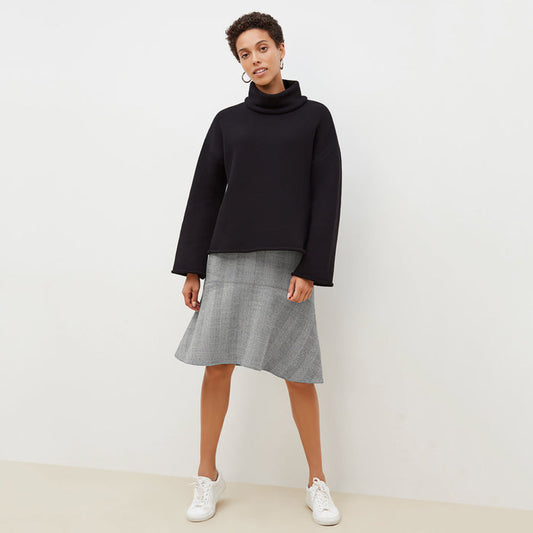 Front image of a woman standing wearing the Sharon Top—Plush Terry in Black | Lead