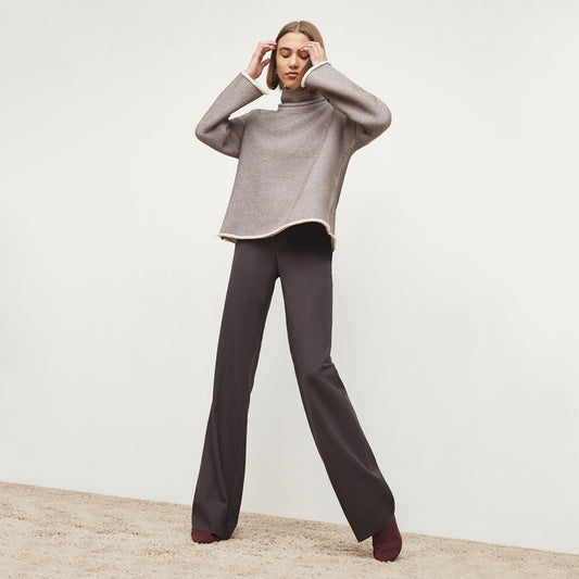 Front image of a woman standing wearing the Sharon Top—Plush Terry in Chestnut Melange | Lead