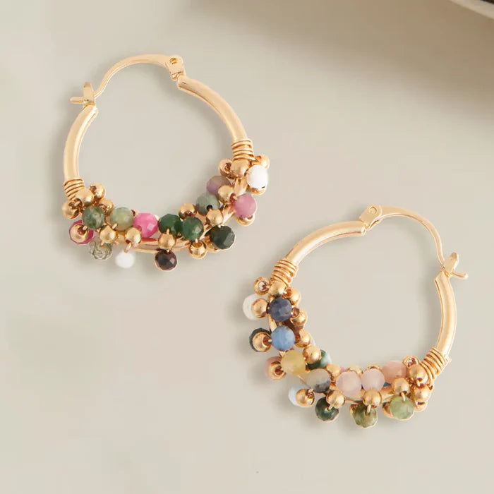 Shayne Genuine Tourmaline Beaded Hoop Earrings