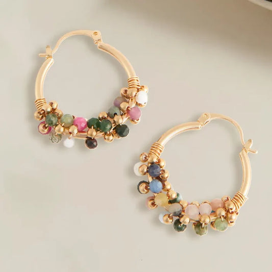 Shayne Genuine Tourmaline Beaded Hoop Earrings