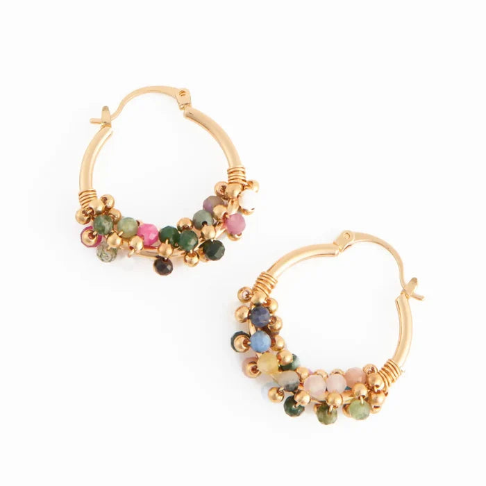 Shayne Genuine Tourmaline Beaded Hoop Earrings
