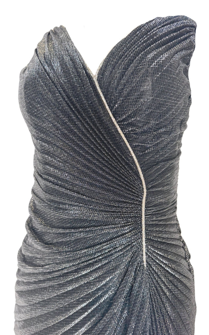 Cult Moda Black Shimmer Pleated Maxi Prom Dress - Runway Catalog