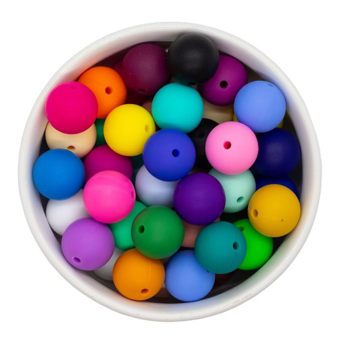 Silicone Round 15mm Bead Mix (Package of 30 OR 60)