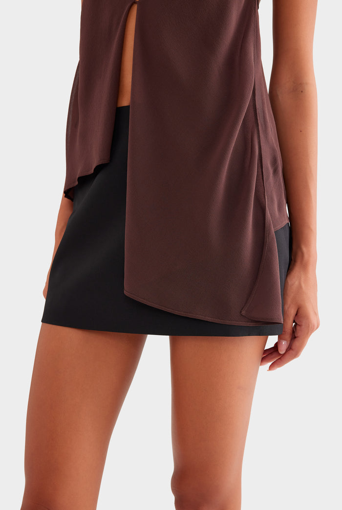 Silk Layered Halter Top - Coffee