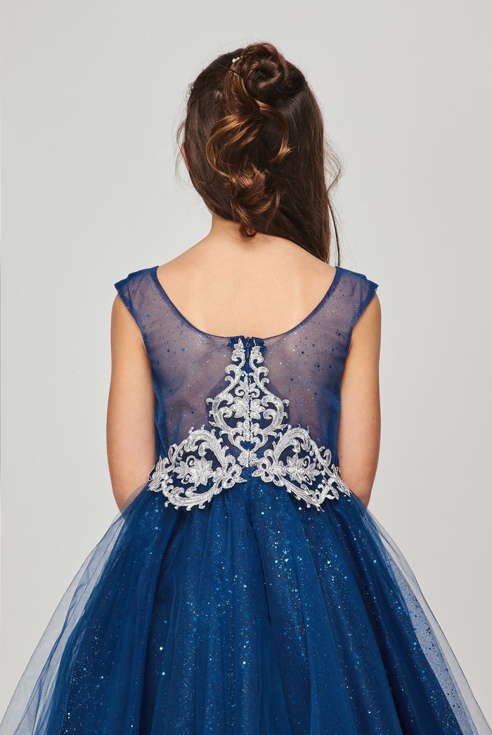 Silver Lace Tulle Party Dress by Cinderella Couture USA 5105