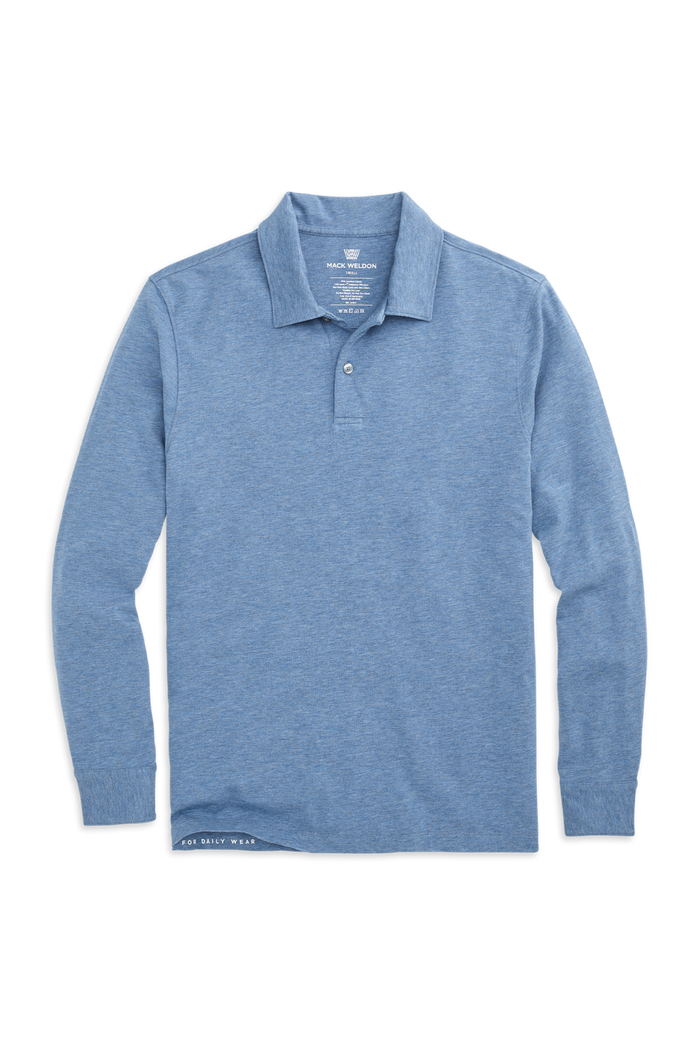 Gulfstream Heather | Front view of Intrepid Long Sleeve Polo in Gulfstream Heather