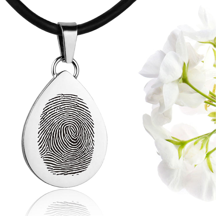 Silver polished fingerprint pendant - Teardrop