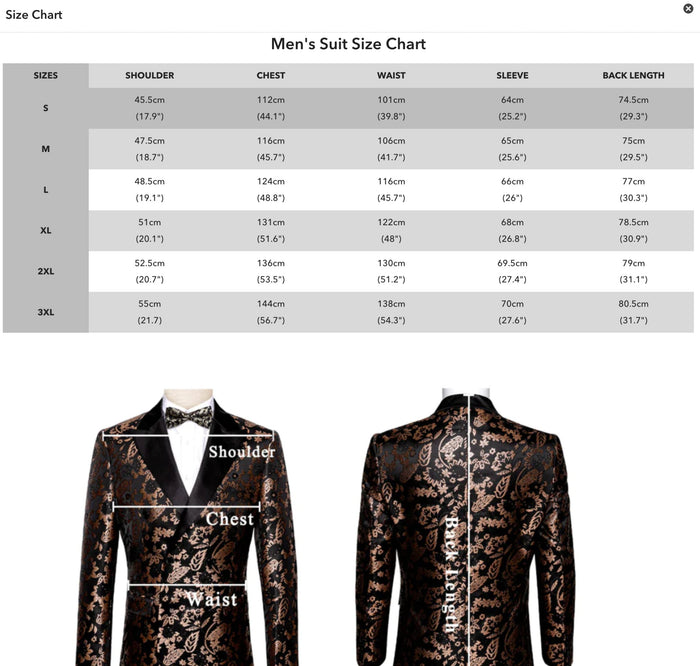 Simon Von Men's Dress Party Blue Gold Paisley Suit Jacket Slim One Button Stylish Blazer-XX-0108 - SimonVon Shop