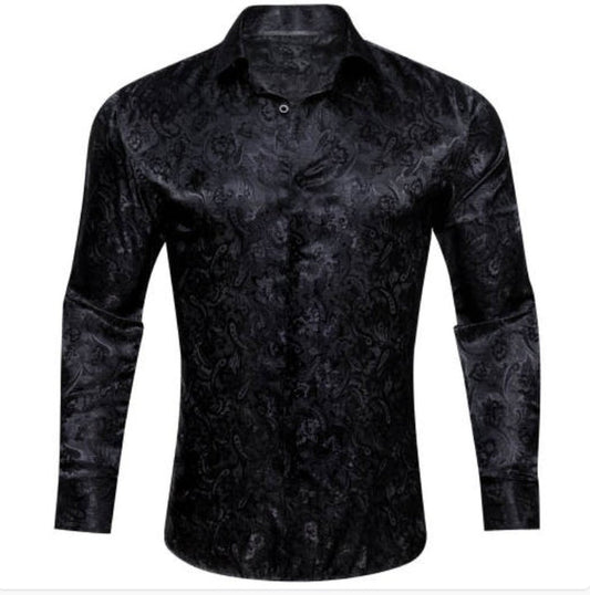 Simon.Von Black Paisley Silk Men's Shirt- CY-0683 - SimonVon Shop