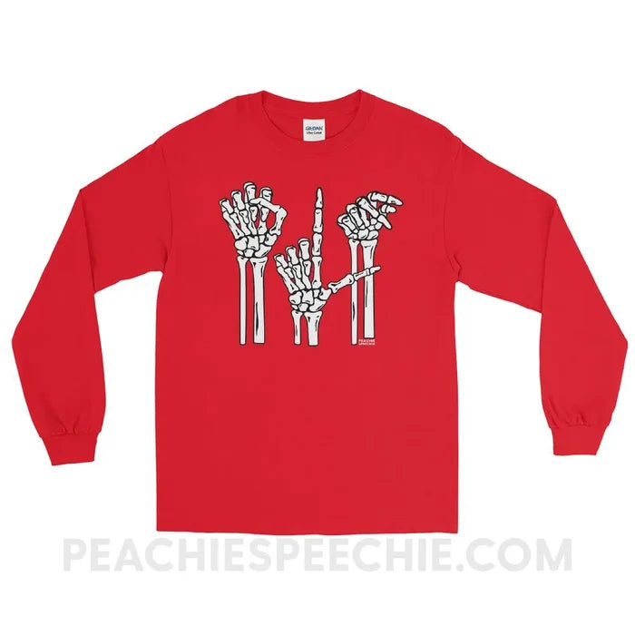 Skeleton SLP Long Sleeve Tee - Red / S - T-Shirts & Tops peachiespeechie.com
