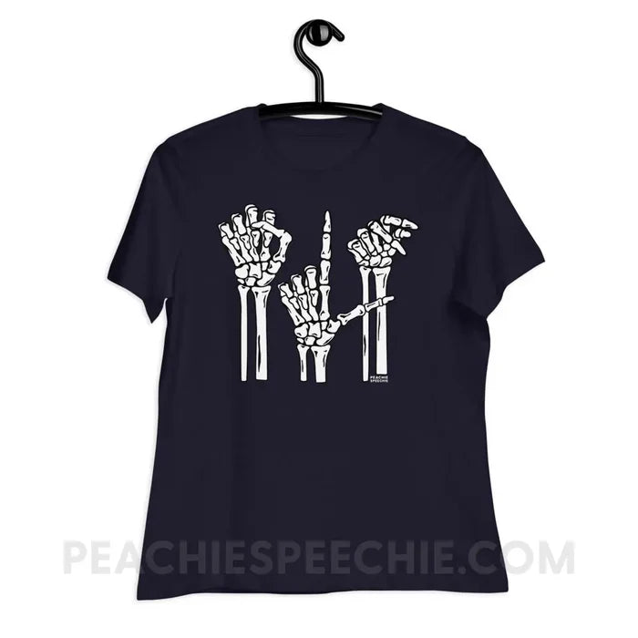 Skeleton SLP Women’s Relaxed Tee - Navy / S - T-Shirts & Tops peachiespeechie.com