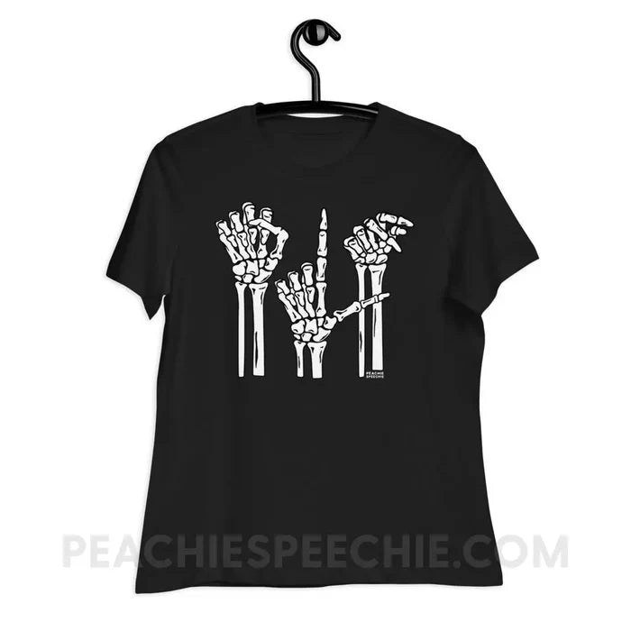 Skeleton SLP Women’s Relaxed Tee - Black / S - T-Shirts & Tops peachiespeechie.com