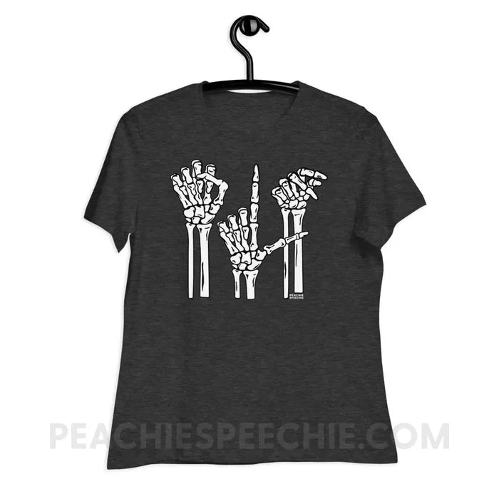 Skeleton SLP Women’s Relaxed Tee - Dark Grey Heather / S - T-Shirts & Tops peachiespeechie.com